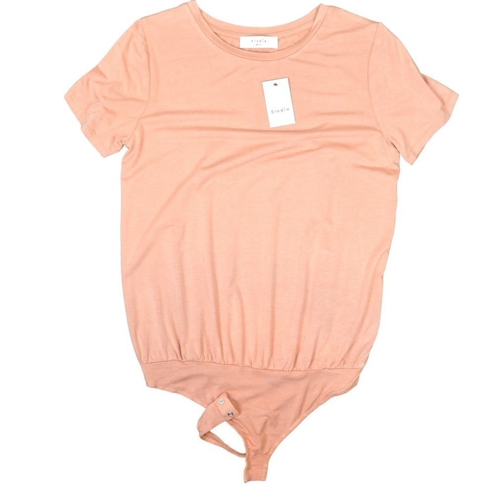 ELODIE Pale Blush/Peach Short Sleeve Bodysuit, Size Small NEW!‎